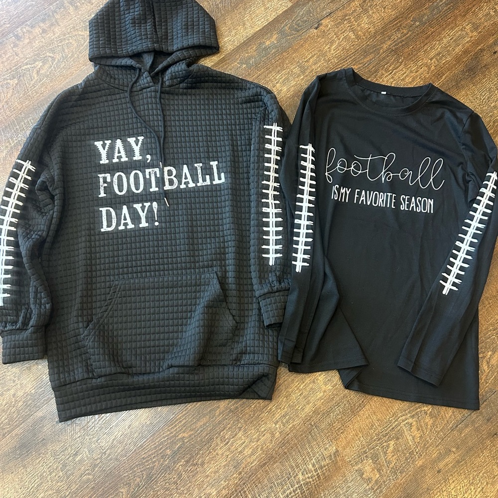 Black 'Yay, Football Day!' Waffle-Knit Hoodie - Women's Pullover